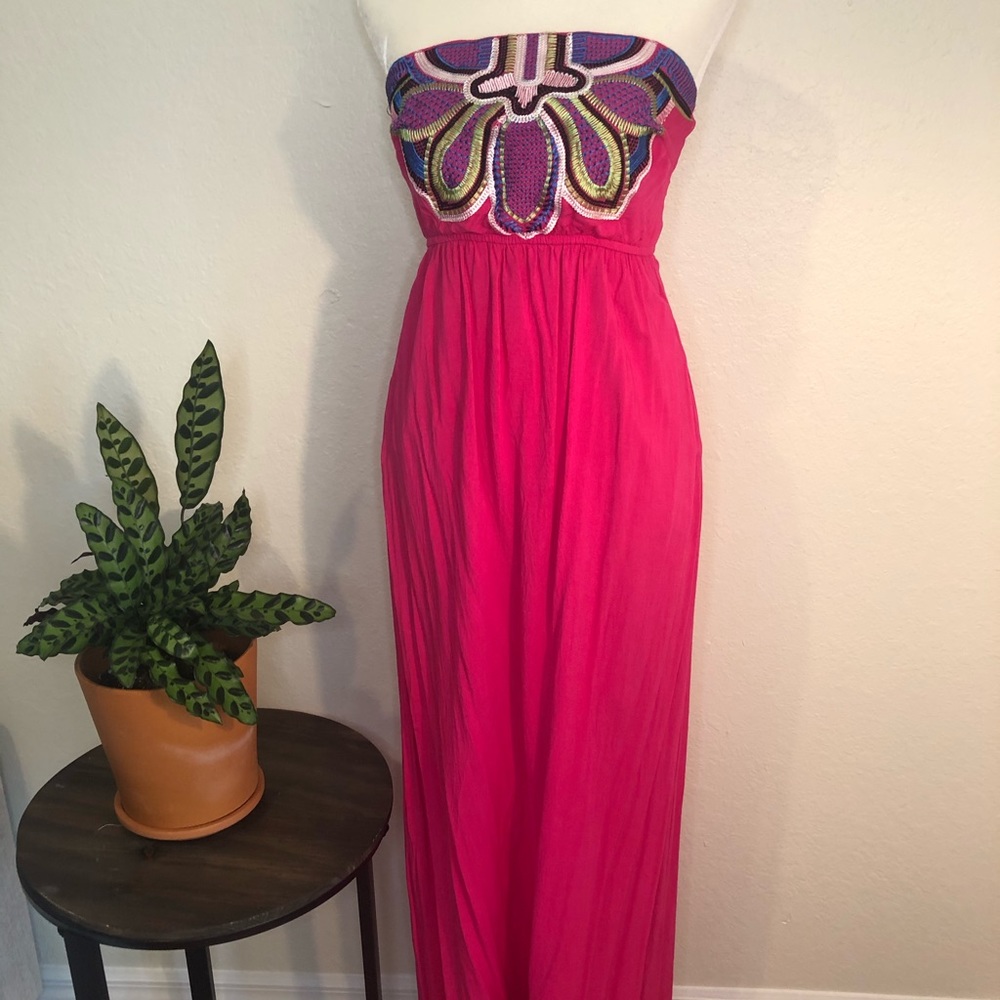 Pink maxi dress with embroidered top